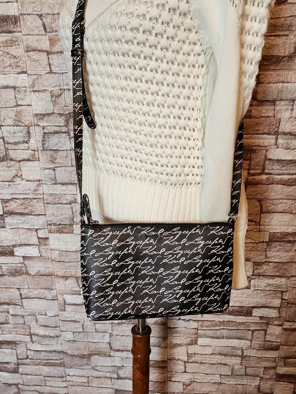 Karl Lagerfeld Paris Black & White Signature Black Crossbody Bag
